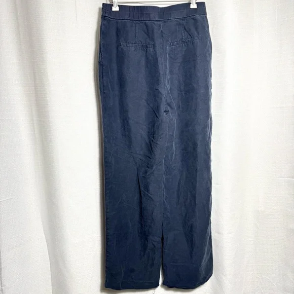 Aritzia The Limitless Pant Navy Wide Leg High Rise Linen Blend Size 8